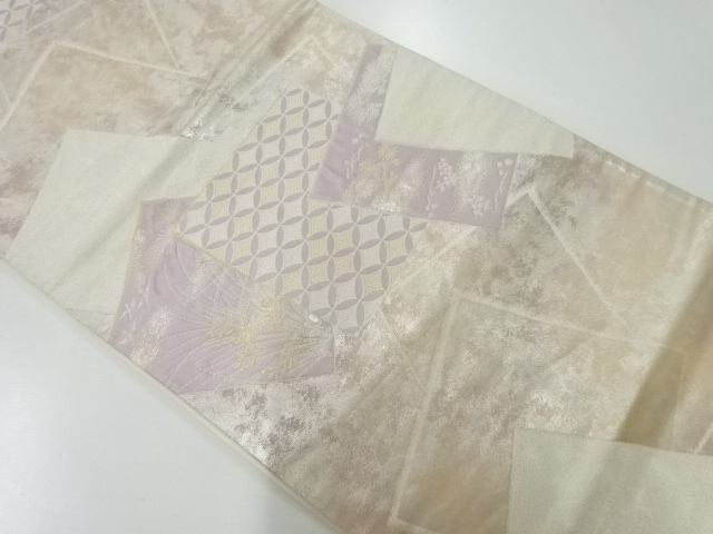 リサイクル　色紙に蜀江・稲穂・花模様織出し袋帯